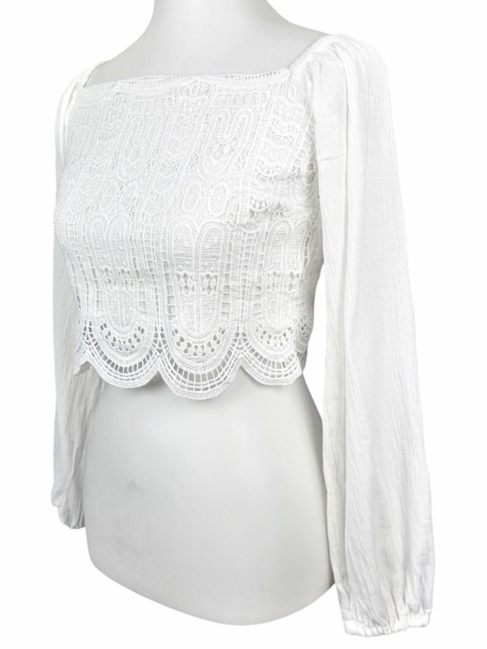 Vintage Y2K Bebe Top Womens Small White Crochet Romantic Crop Festival - Picture 3 of 10